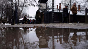 Historic Auschwitz Birkenau Concentration Camp Gate With Iconic 