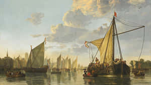 Historic Dordrecht Harbor Painting Wallpaper