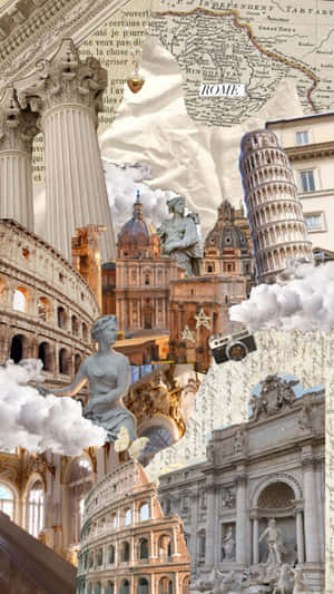 Historical Collageof European Architecture Wallpaper