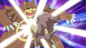 Hitmonlee Fighting Ursaring Wallpaper