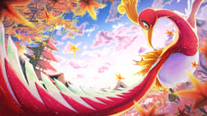 Ho-oh Flying Near Leaves Wallpaper