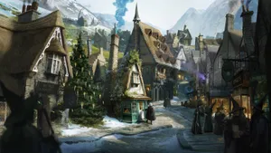 Hogsmeade Village Winter Scene Hogwarts Legacy Wallpaper