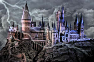 Hogwarts Castle With Lightning And Lightning Wallpaper