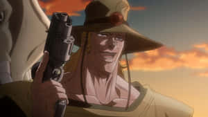 Hol Horse Smiling With Gun Anime Scene Wallpaper