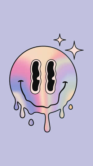 Holographic Smiley Face Dripping Paint Wallpaper