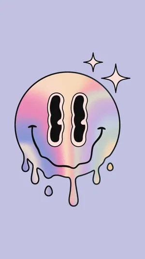 Holographic Smiley Face Dripping Paint Wallpaper