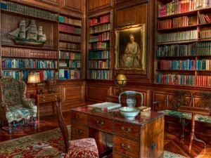 Home Library Desk And Bookshelves Wallpaper