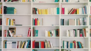 Home Library White Booksheld Colorful Book Wallpaper