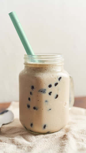 Homemade Boba Milk Teain Mason Jar Wallpaper