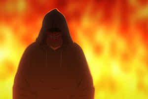 Hooded Figure Against Blaze Ninja Kamui Wallpaper