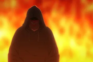 Hooded Figure Against Blaze Ninja Kamui Wallpaper