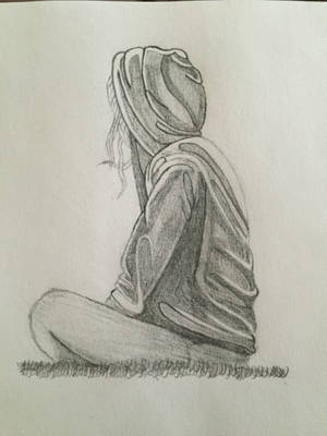 Hooded Girl Sad Drawing Wallpaper