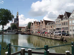 Hoorn Harbor Traditional Dutch Architecture Wallpaper