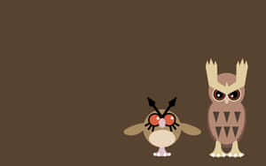 Hoothoot And Noctowl Minimalist Cartoon Wallpaper