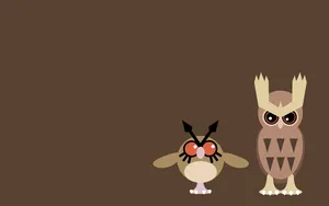Hoothoot And Noctowl Minimalist Cartoon Wallpaper