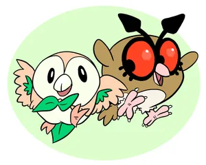 Hoothoot And Rowlet Cute Animation Wallpaper