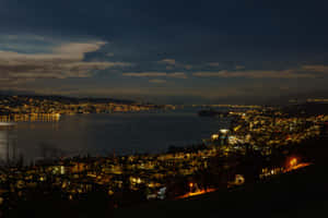 Horgen Switzerland Nighttime Lake View Wallpaper