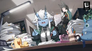 Hoshimi Miyabi Office Chaos Wallpaper