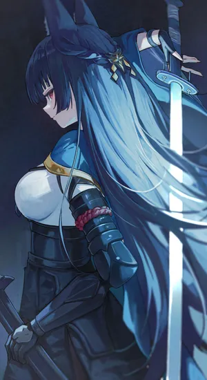 Hoshimi Miyabi Warrior Pose Wallpaper