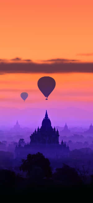 Hot Air Balloon In Purple Sky In Bagan, Near Mandalay Wallpaper