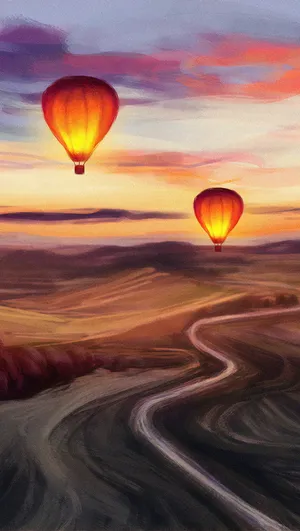 Hot Air Balloon Warm Colors Art Wallpaper