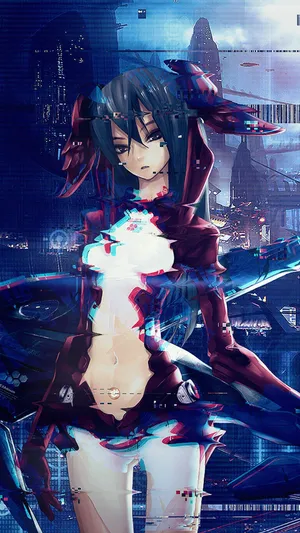 Hot Anime Girl Cyberpunk Glitch Wallpaper