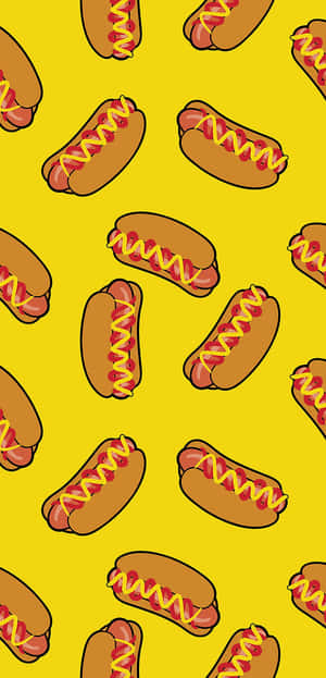 Hot Dog Pattern Yellow Background Wallpaper