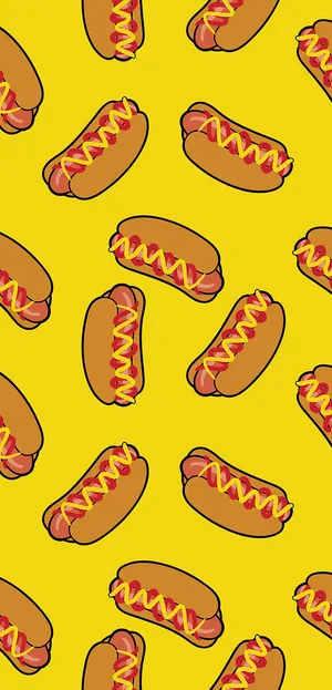 Hot Dog Pattern Yellow Background Wallpaper