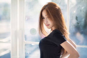 Hot Korean Girl In Black Shirt Wallpaper