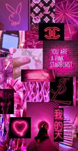 Hot Pink Aesthetic Collage Wallpaper