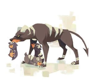 Houndour Puppies Carried By Houndoom Wallpaper