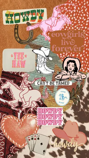 Howdy Pink Cowgirl Collage Aesthetic Wallpaper