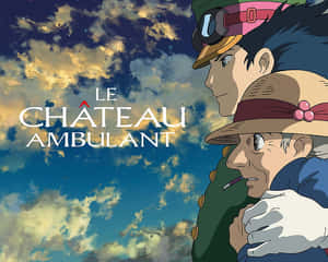 Howls Moving Castle Characters Sky Backdrop Wallpaper
