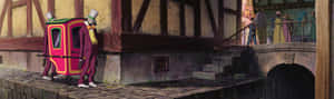 Howls Moving Castle Colorful Trolley Scene Wallpaper