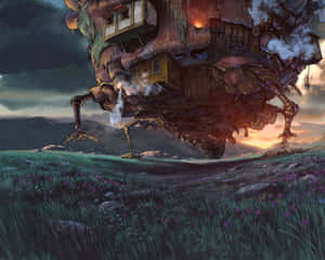 Howls Moving Castle Walking Through Twilight Wallpaper