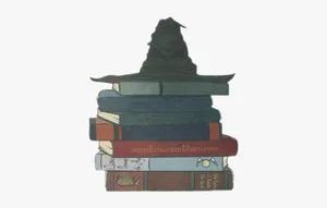 Hp Sorting Hat Atop The Books Aesthetic Wallpaper