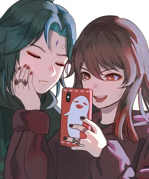 Hu Tao Mischief Xiao Pfp Wallpaper