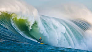 Huge Wave With Child Surfing Wallpaper