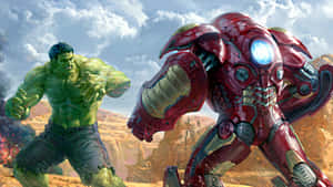 Hulkvs Hulkbuster Battle Scene Wallpaper