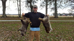 Hunter_with_ Raccoon_ Trophies Wallpaper