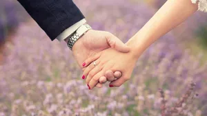 Husband And Wife Wedding Holding Hands Flowers Wallpaper