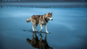 Husky Dog On Water Wallpaper