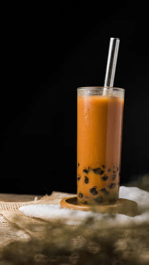 Iced Boba Teain Glass Wallpaper