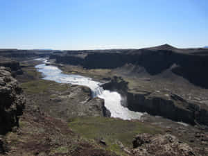 Icelandic_ Canyon_with_ Waterfall Wallpaper