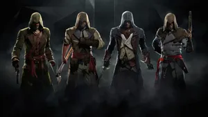 Iconic Assassin's Creed Characters Gathered In Thrilling Scene Wallpaper