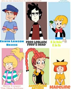 Iconic Cartoon Characters From Freds Head Wallpaper