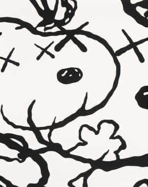 Iconic Kaws X Snoopy Artwork Collaboration Featuring Snoopy Embracing A Kaws Companion In A Display Of Friendship. Wallpaper