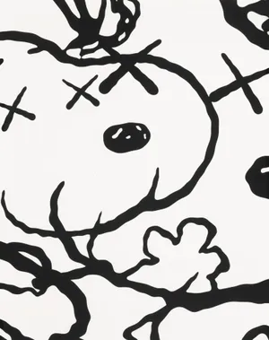 Iconic Kaws X Snoopy Artwork Collaboration Featuring Snoopy Embracing A Kaws Companion In A Display Of Friendship. Wallpaper