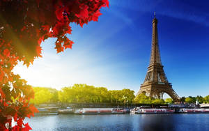 Iconic Tower Outlook Surrounded By Red Flowers Wallpaper