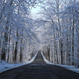 Icy Road On A Cold Winter Day Wallpaper